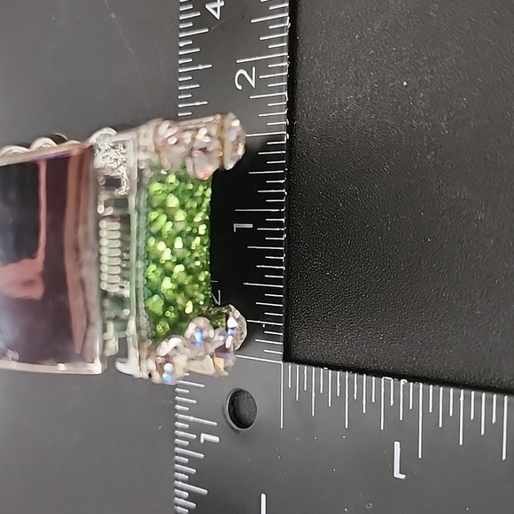 Statement Silver with Green Crystal Hinge Clamper Bracelet - Picture 9 of 9